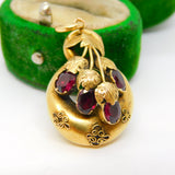 Victorian 18ct Yellow Gold & Almandine Garnet Floral Drop Pendant Antique c1860