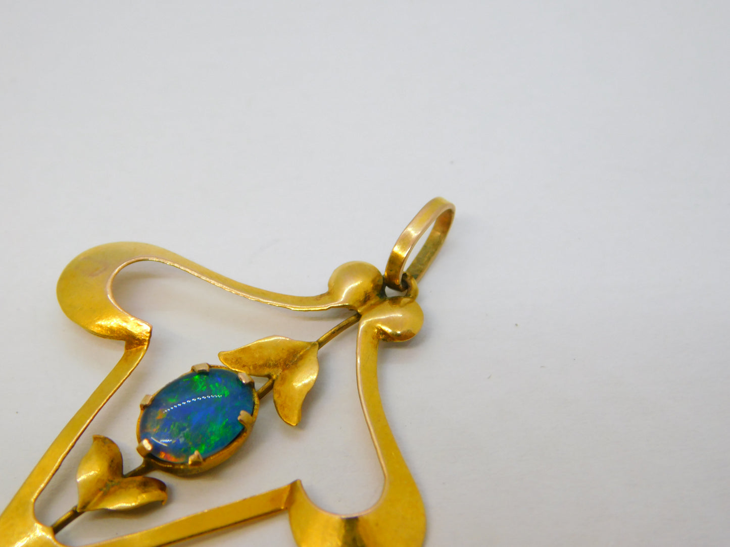 Edwardian 9ct Gold, Doublet Opal & Pearl Lavalier Drop Pendant Antique c1910