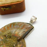 Sterling Silver Large Ammonite Fossil Set Drop Pendant Vintage c1970