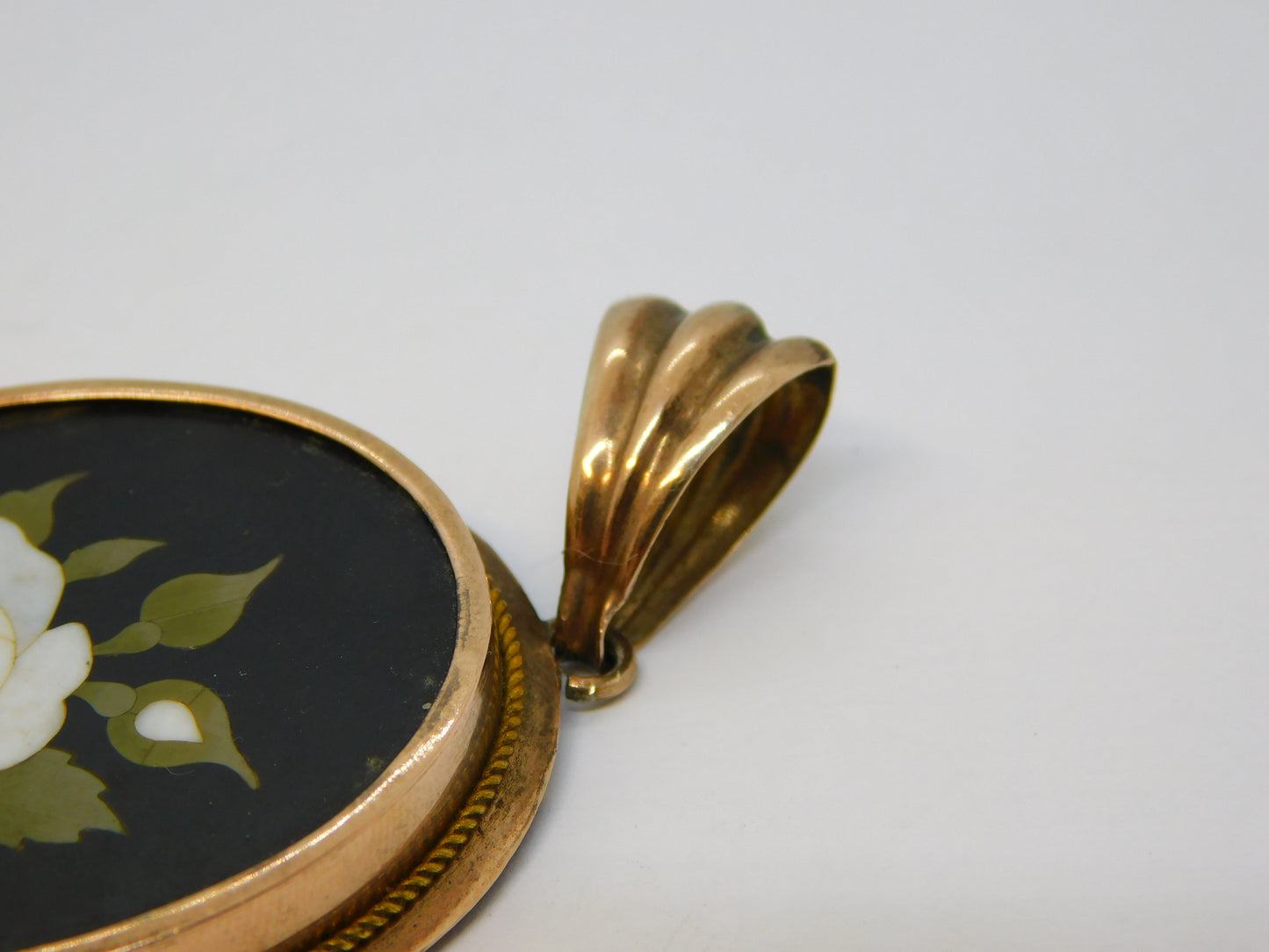 19th Century 9ct Rose Gold Italian Pietra Dura White Flower Locket Pendant c1880