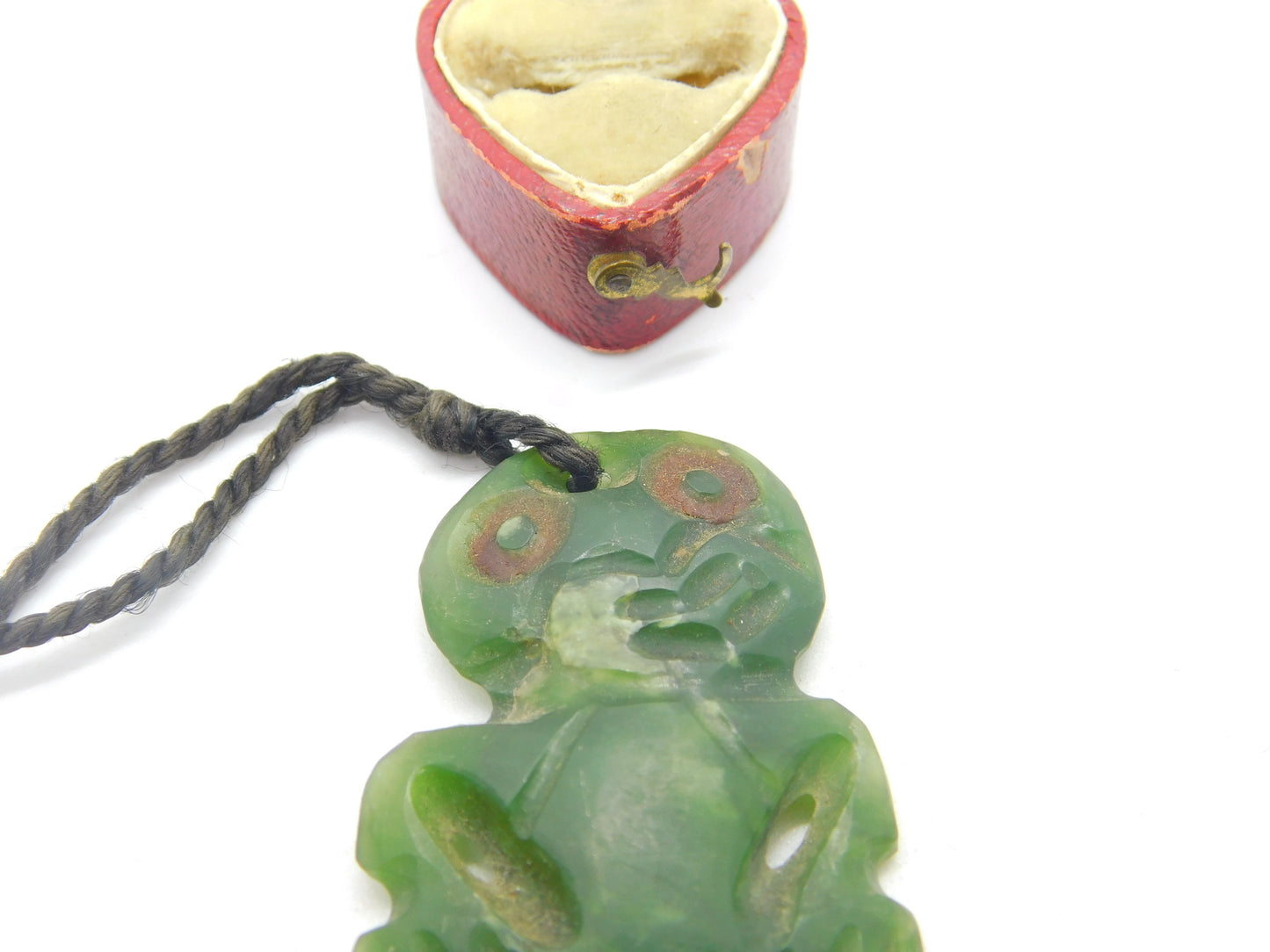 New Zealand Greenstone Nephrite Jade Tiki Pendant Vintage c1950