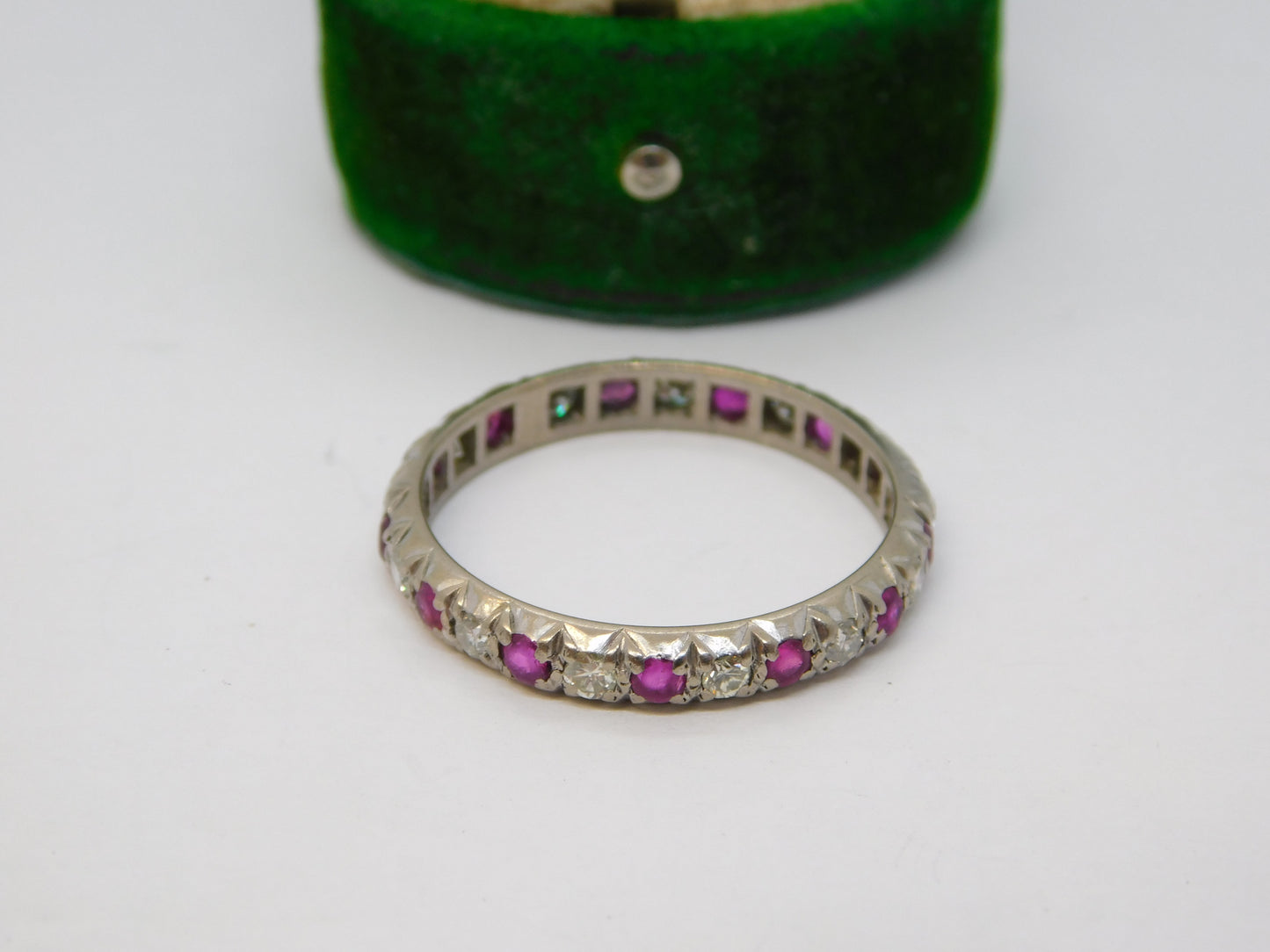 19th Century 18ct White Gold, Diamond & Ruby Eternity Wedding Ring Antique