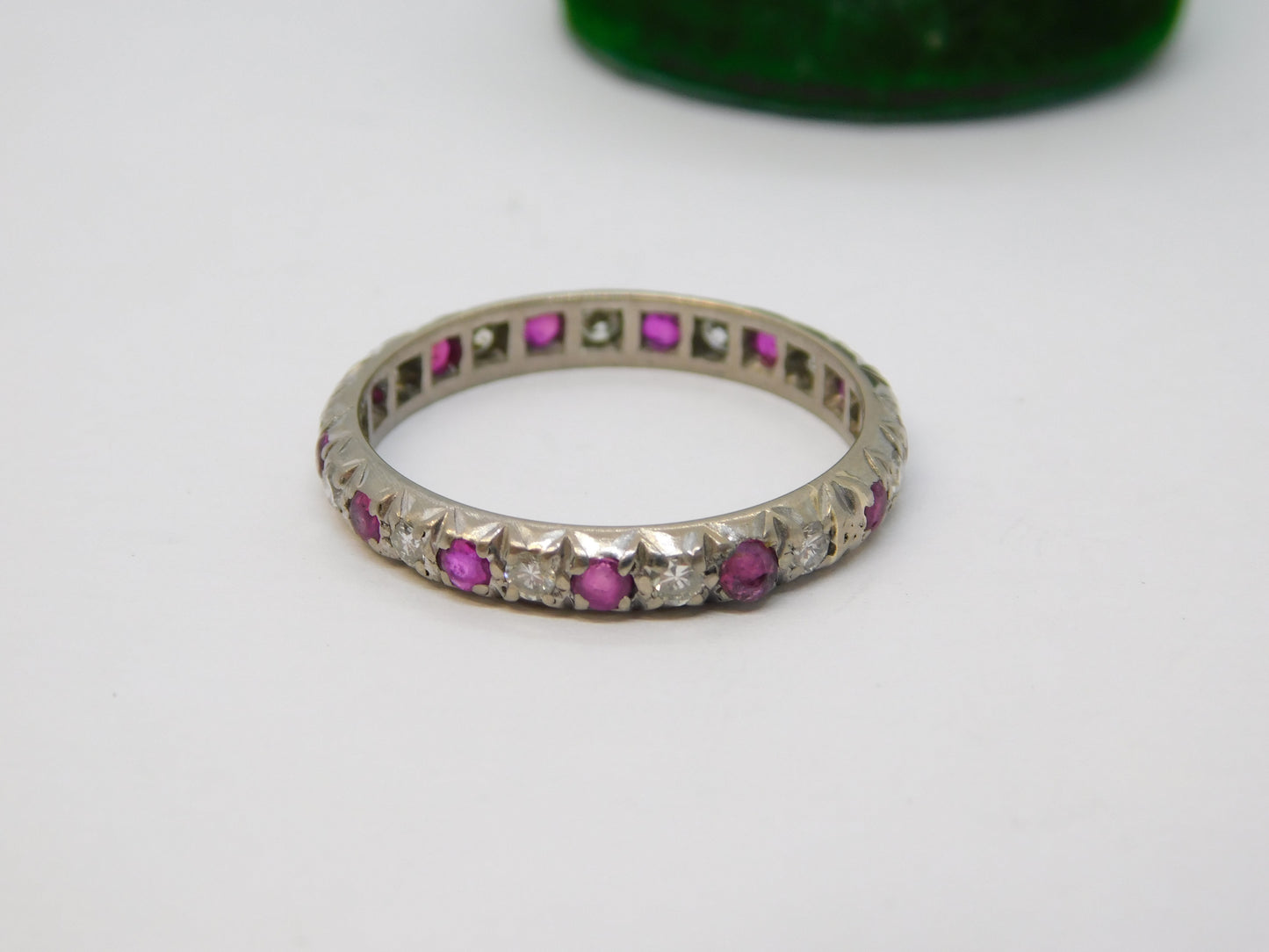 19th Century 18ct White Gold, Diamond & Ruby Eternity Wedding Ring Antique