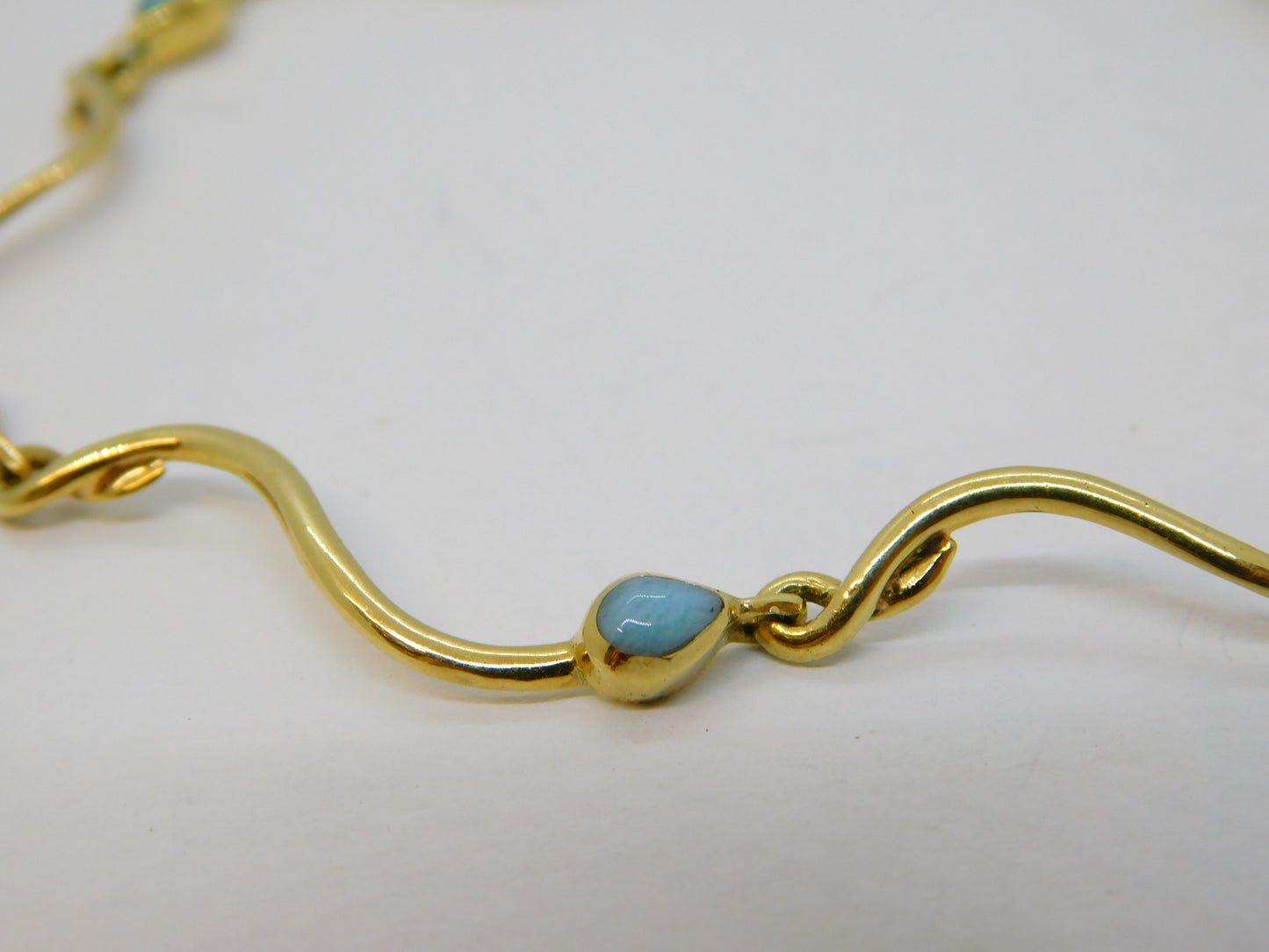 Italian 14ct Yellow Gold & Turquoise Wave Pattern Bracelet Vintage c1970