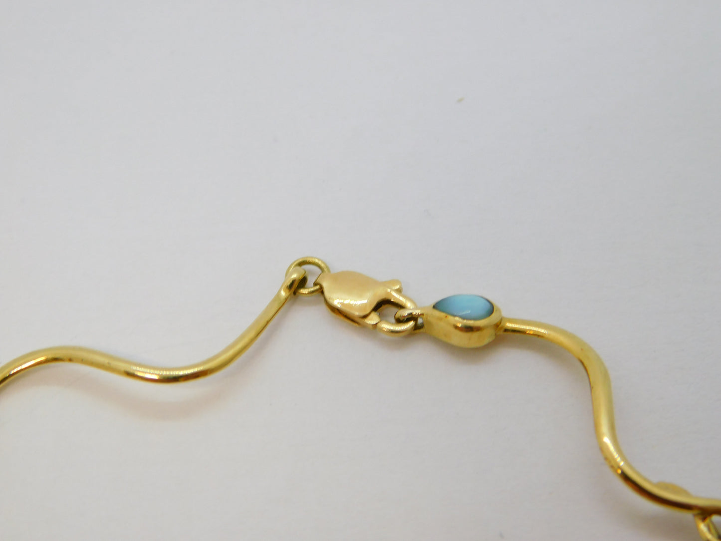 Italian 14ct Yellow Gold & Turquoise Wave Pattern Bracelet Vintage c1970