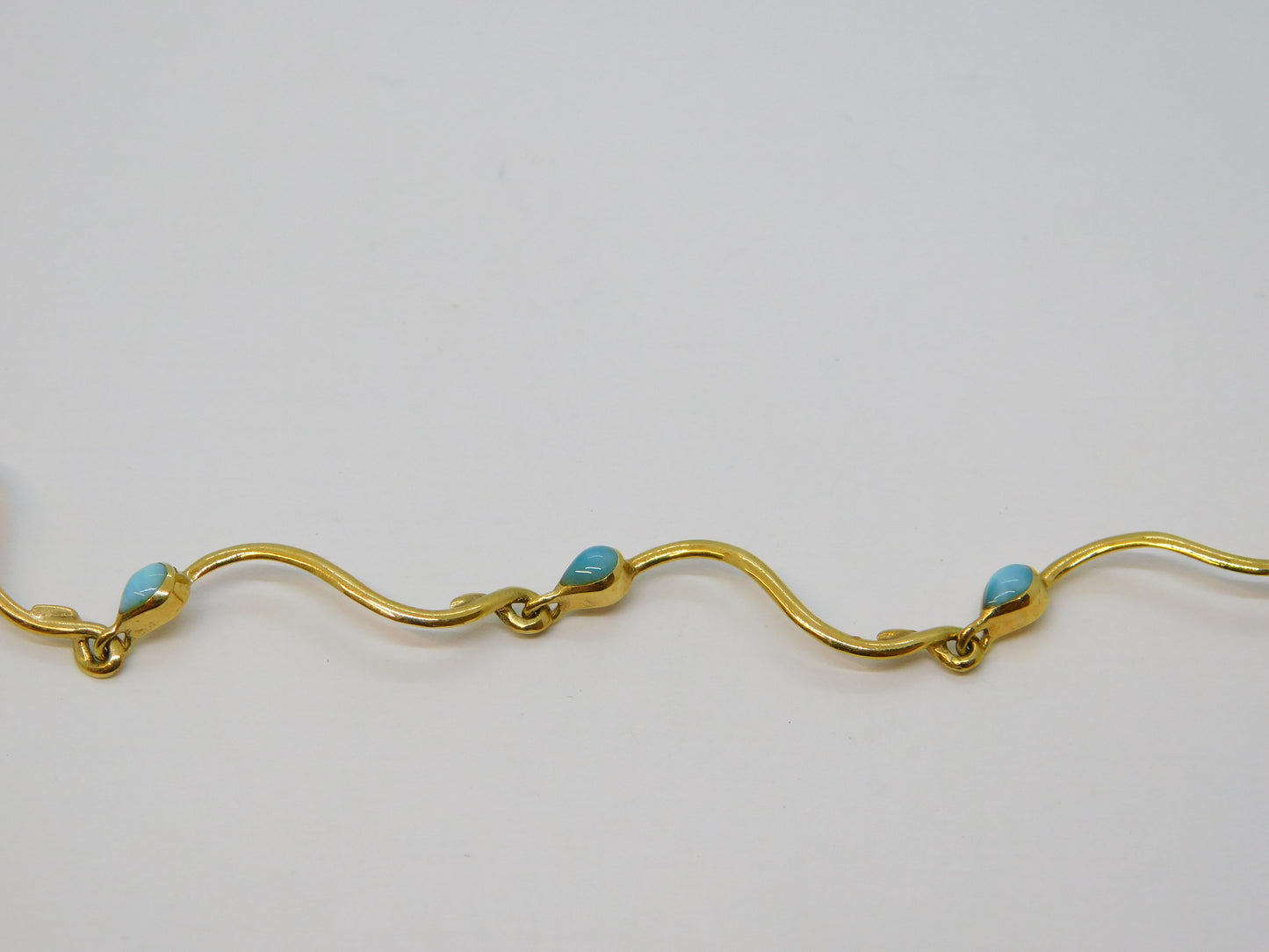 Italian 14ct Yellow Gold & Turquoise Wave Pattern Necklace Vintage c1970