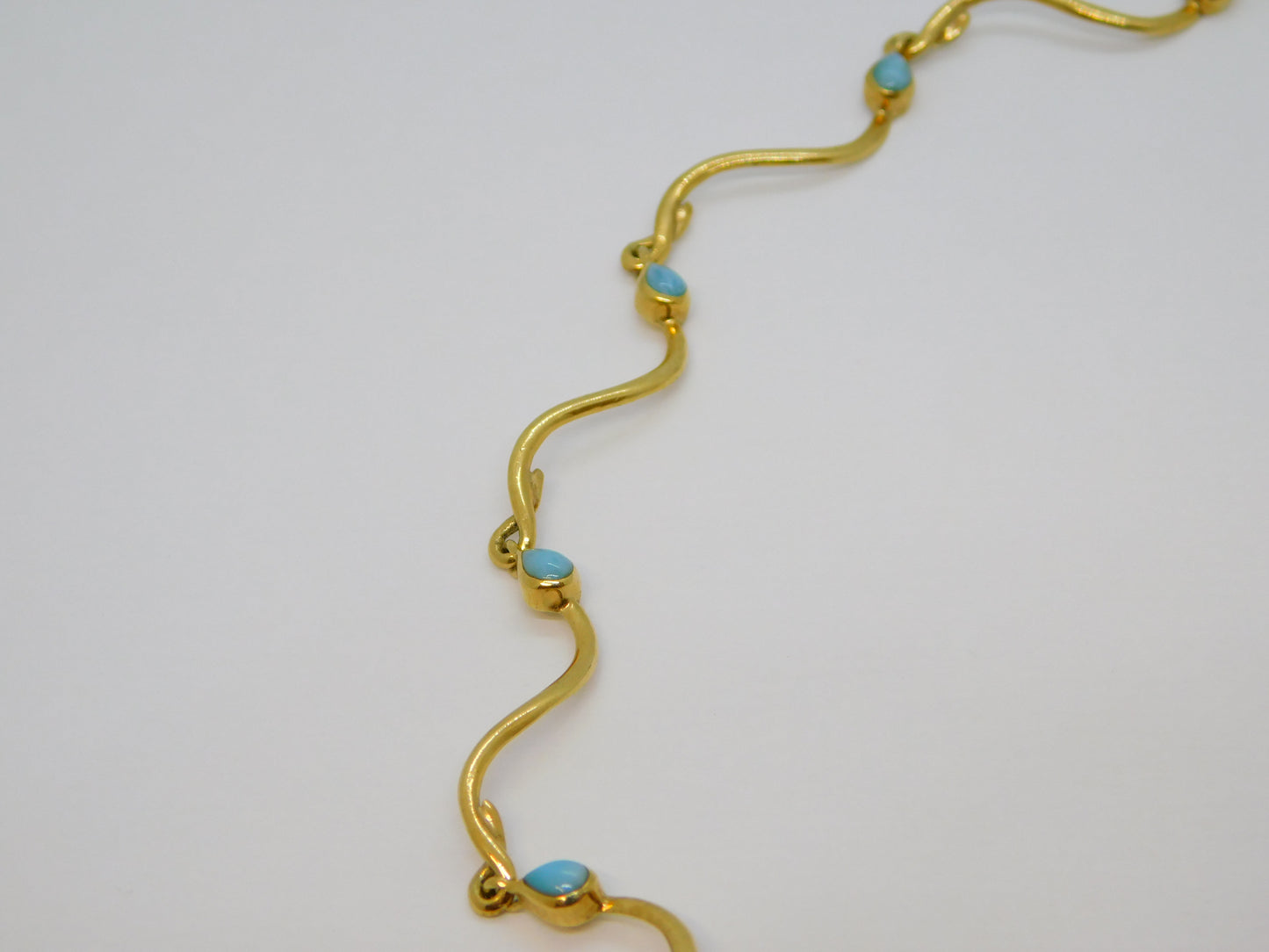 Italian 14ct Yellow Gold & Turquoise Wave Pattern Necklace Vintage c1970
