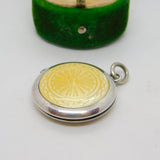 Sterling Silver & Yellow Guilloche Enamel Locket Pendant Antique c1920 Art Deco