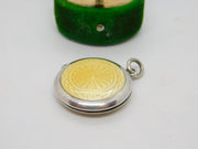 Sterling Silver & Yellow Guilloche Enamel Locket Pendant Antique c1920 Art Deco