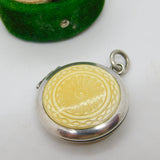 Sterling Silver & Yellow Guilloche Enamel Locket Pendant Antique c1920 Art Deco