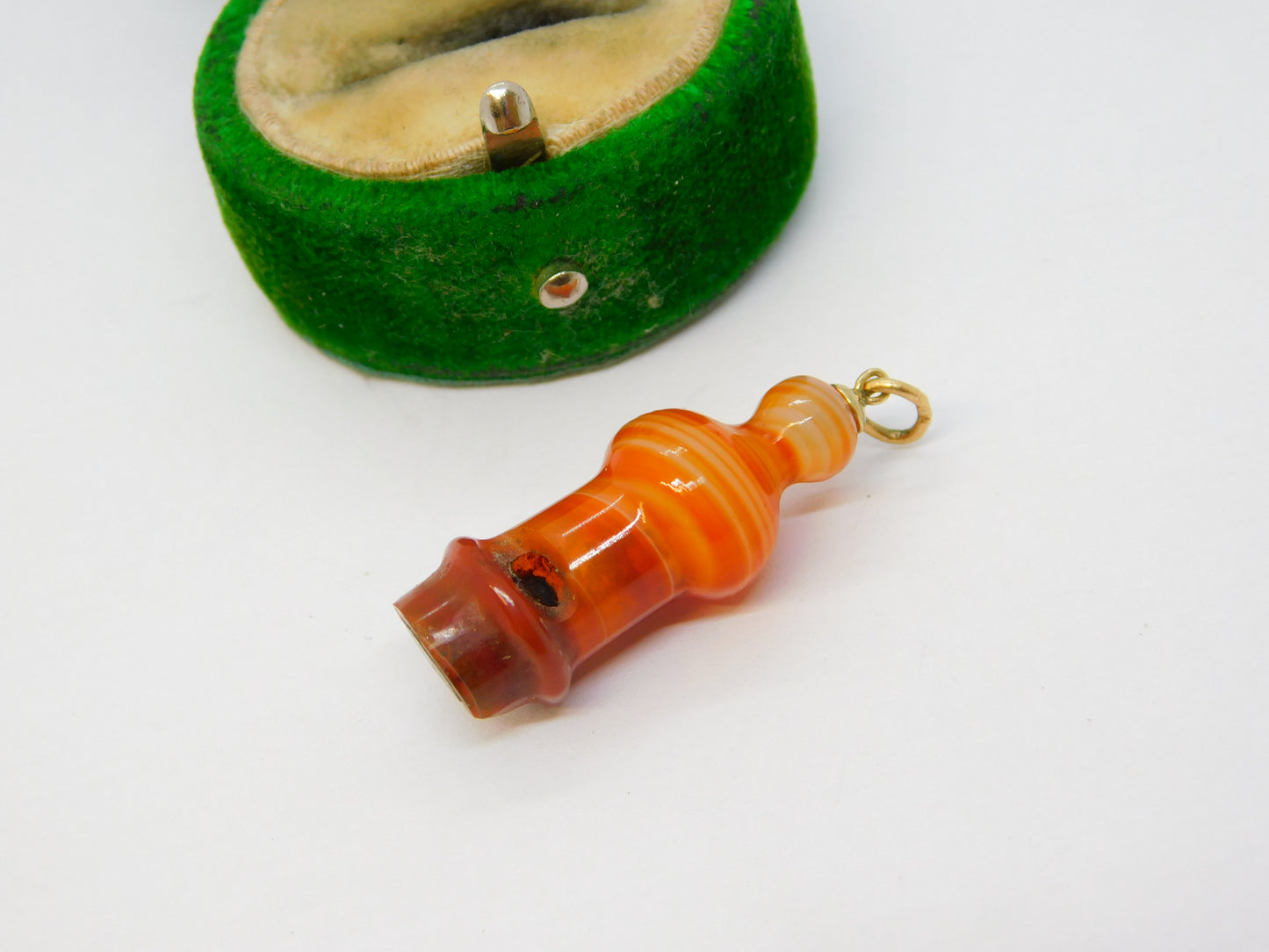 Victorian 9ct Gold Carved Red Agate Whistle Charm Pendant Antique c1860