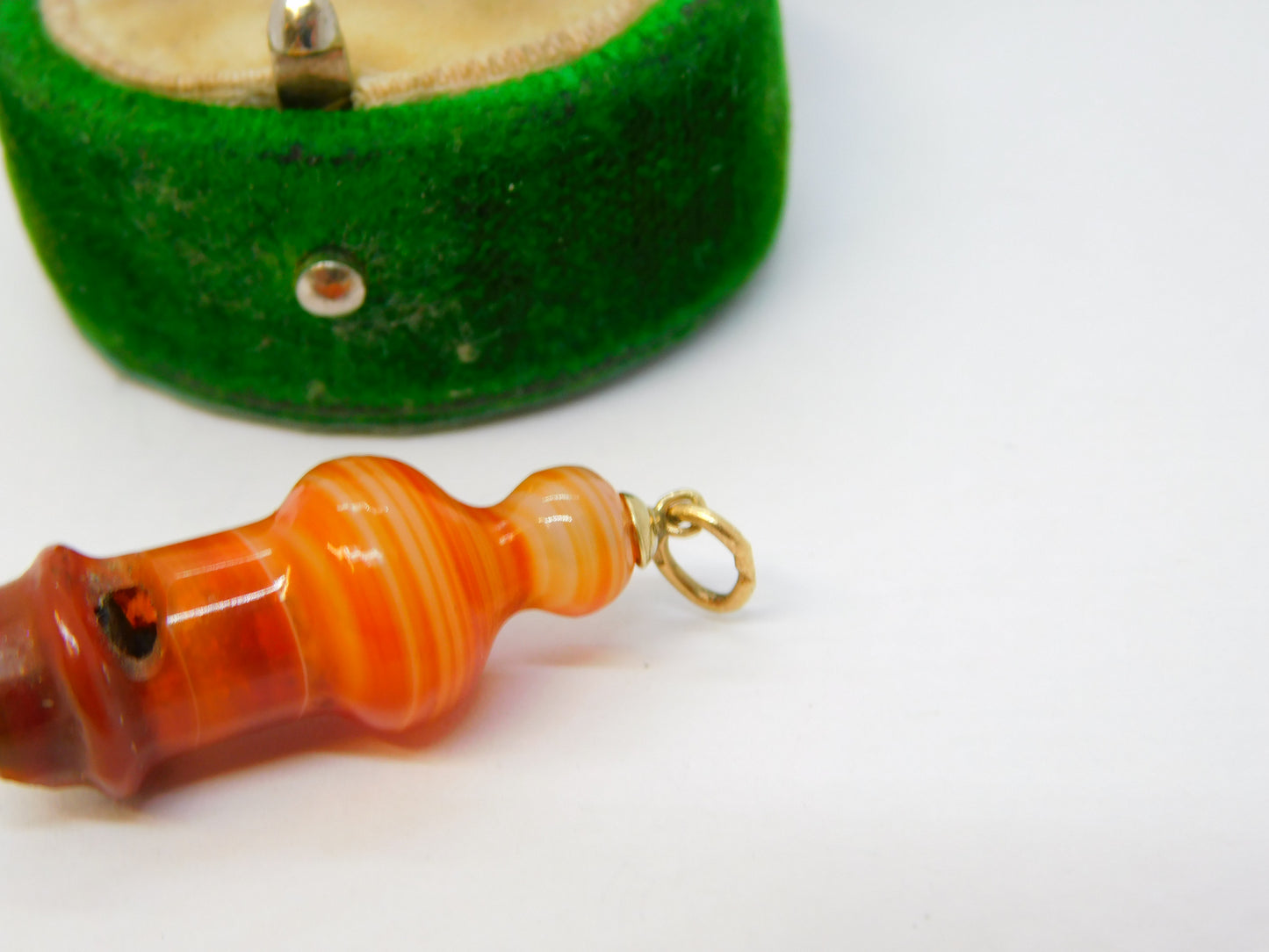 Victorian 9ct Gold Carved Red Agate Whistle Charm Pendant Antique c1860