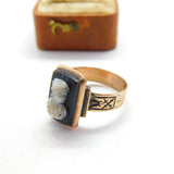 Early Victorian 14ct Rose Gold Carved Shell Cameo Mourning Ring c1850 Antique