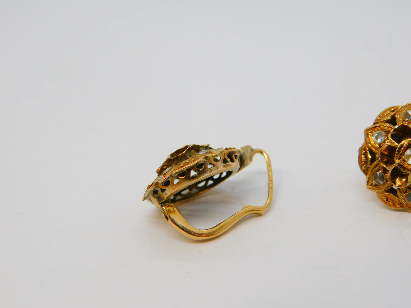 19th Century 14ct Yellow Gold Old-Cut Diamond Floral Earrings Antique c1860
