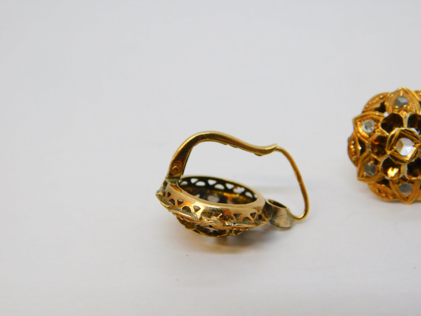 19th Century 14ct Yellow Gold Old-Cut Diamond Floral Earrings Antique c1860