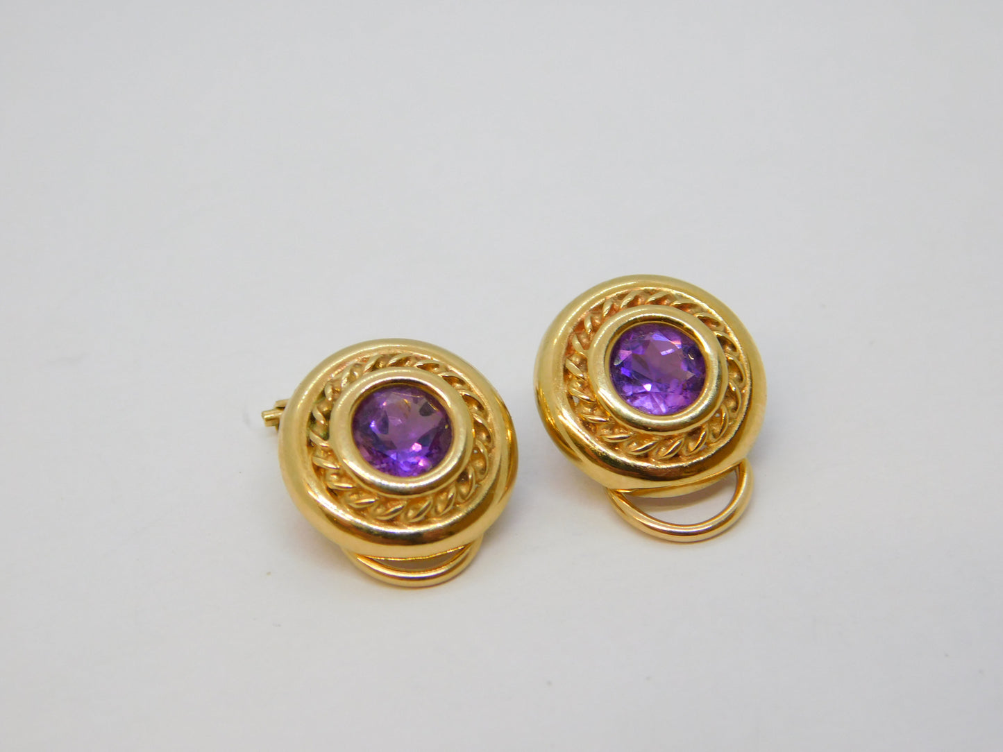 9ct Yellow Gold & Amethyst Set Clip-On Earrings Vintage c1990 Birmingham