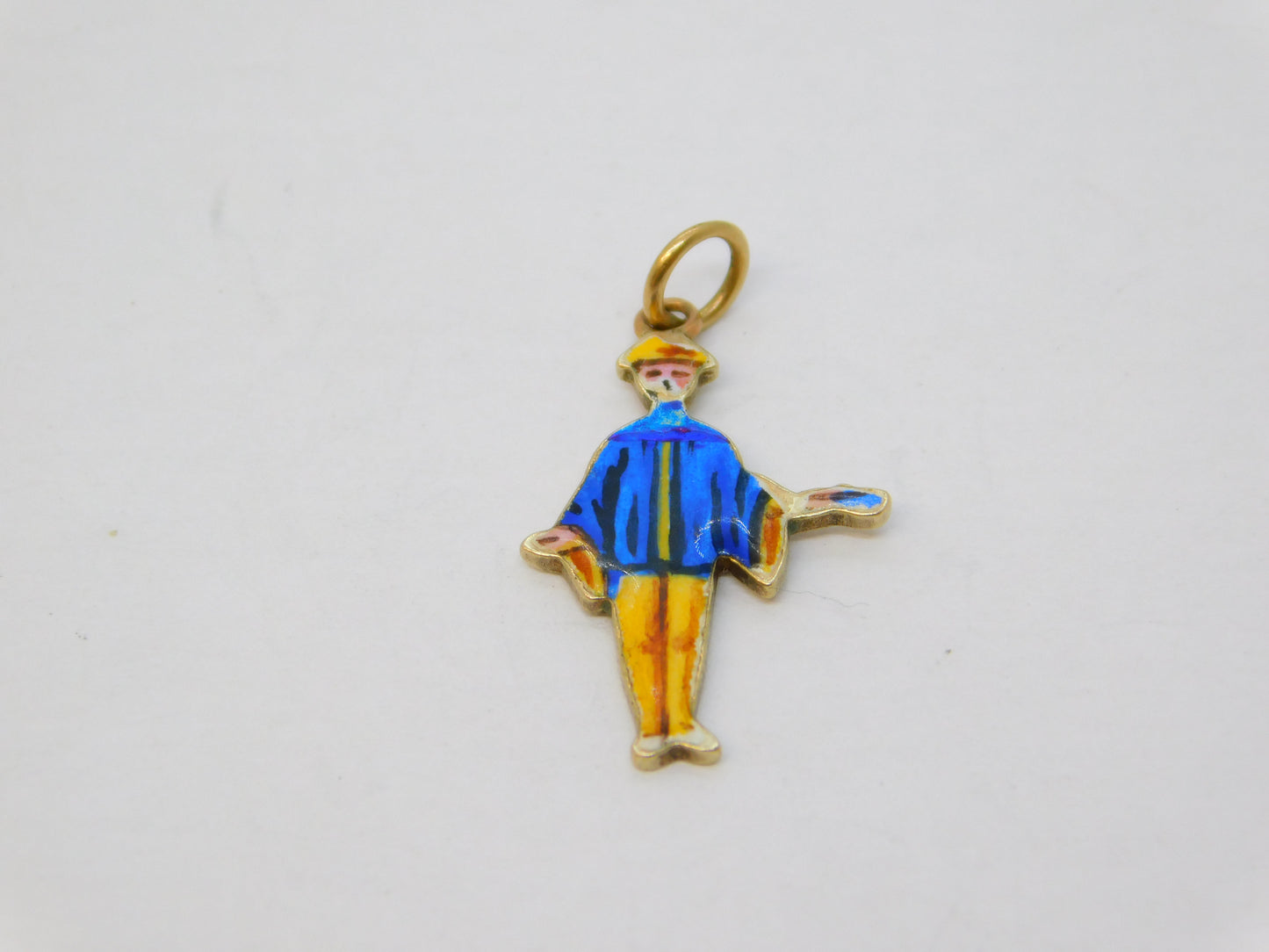 Edwardian 9ct Gold & Colourful Enamel Town Crier Charm Pendant Antique c1910