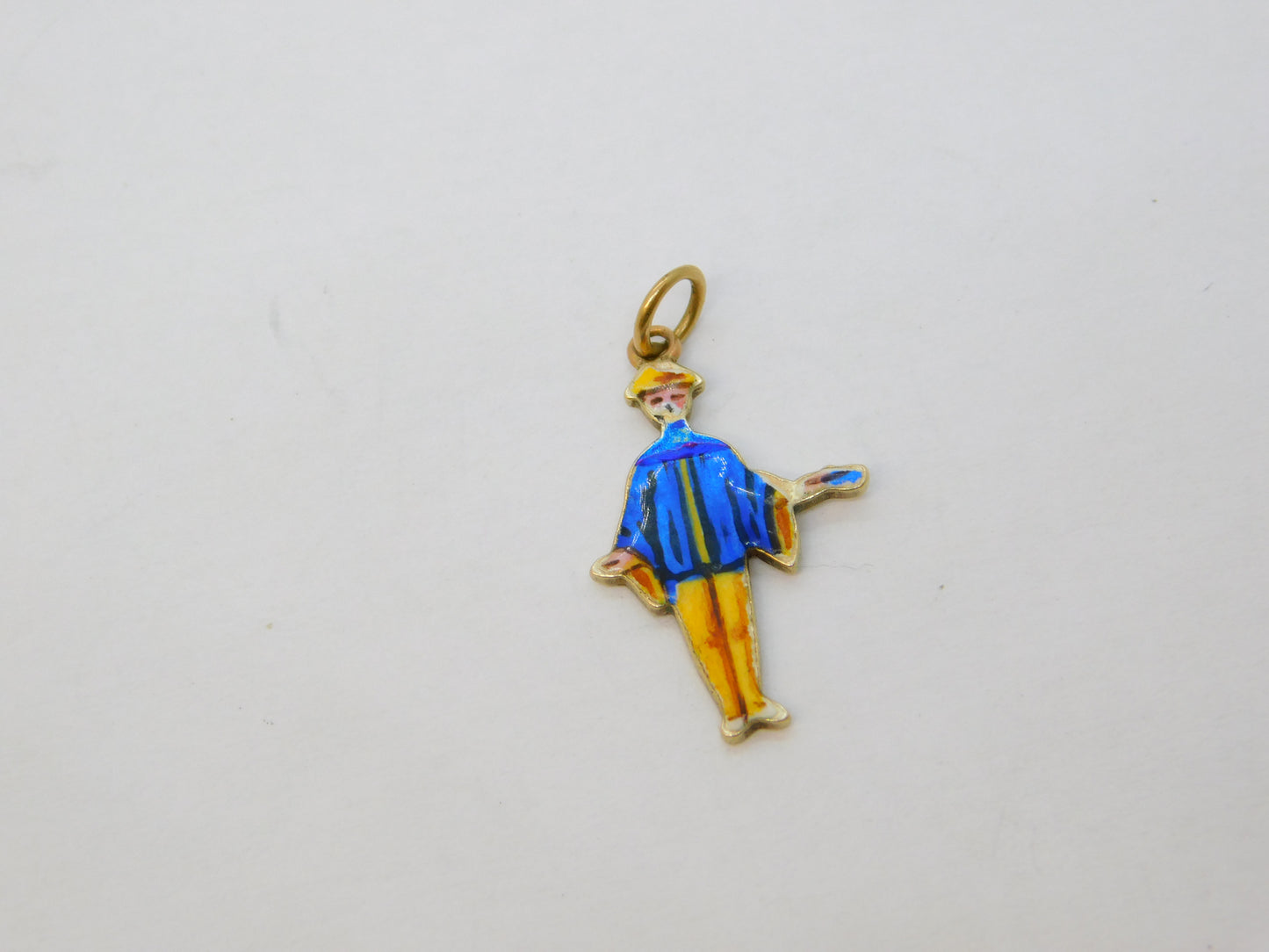 Edwardian 9ct Gold & Colourful Enamel Town Crier Charm Pendant Antique c1910