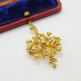 Victorian 15ct Yellow Gold Seed Pearl Set Floral Lavalier Drop Pendant c1890