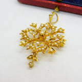 Victorian 15ct Yellow Gold Seed Pearl Set Floral Lavalier Drop Pendant c1890