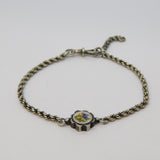Victorian Sterling Silver & Floral Enamel Sweetheart Bracelet Antique c1890