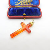 Victorian 18ct Gold & Carved Red Agate Cross Pendant Scottish? Antique c1860