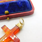 Victorian 18ct Gold & Carved Red Agate Cross Pendant Scottish? Antique c1860