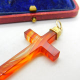 Victorian 18ct Gold & Carved Red Agate Cross Pendant Scottish? Antique c1860