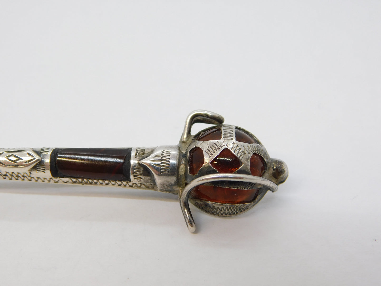 19th Century Scottish Sterling Silver Citrine & Agate Dirk Brooch Antique c1890