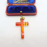 Victorian 18ct Gold & Carved Red Agate Cross Pendant Scottish? Antique c1860