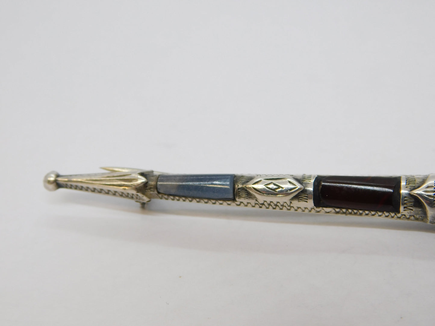 19th Century Scottish Sterling Silver Citrine & Agate Dirk Brooch Antique c1890