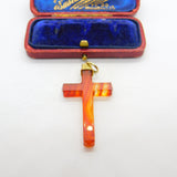 Victorian 18ct Gold & Carved Red Agate Cross Pendant Scottish? Antique c1860