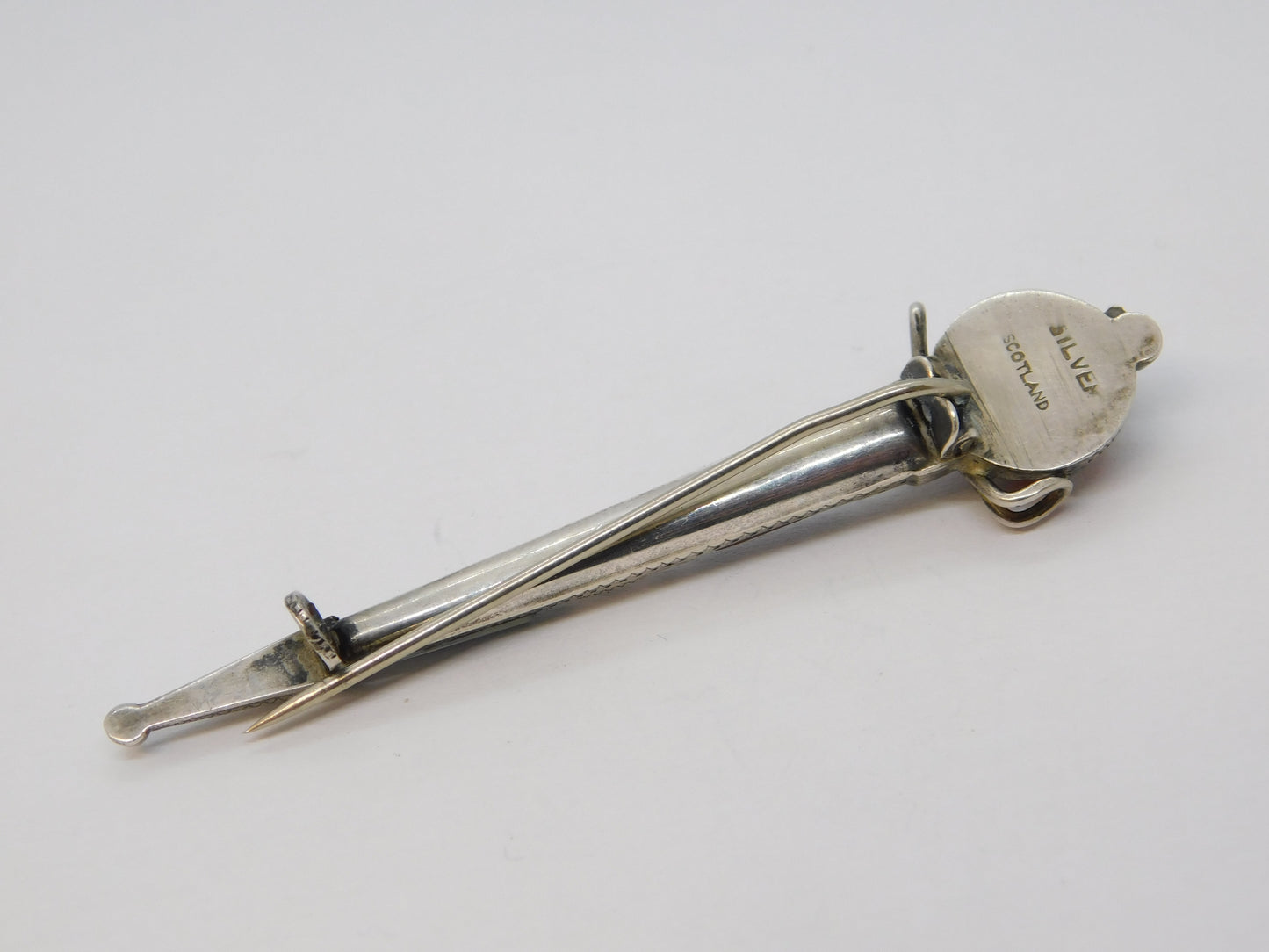 19th Century Scottish Sterling Silver Citrine & Agate Dirk Brooch Antique c1890