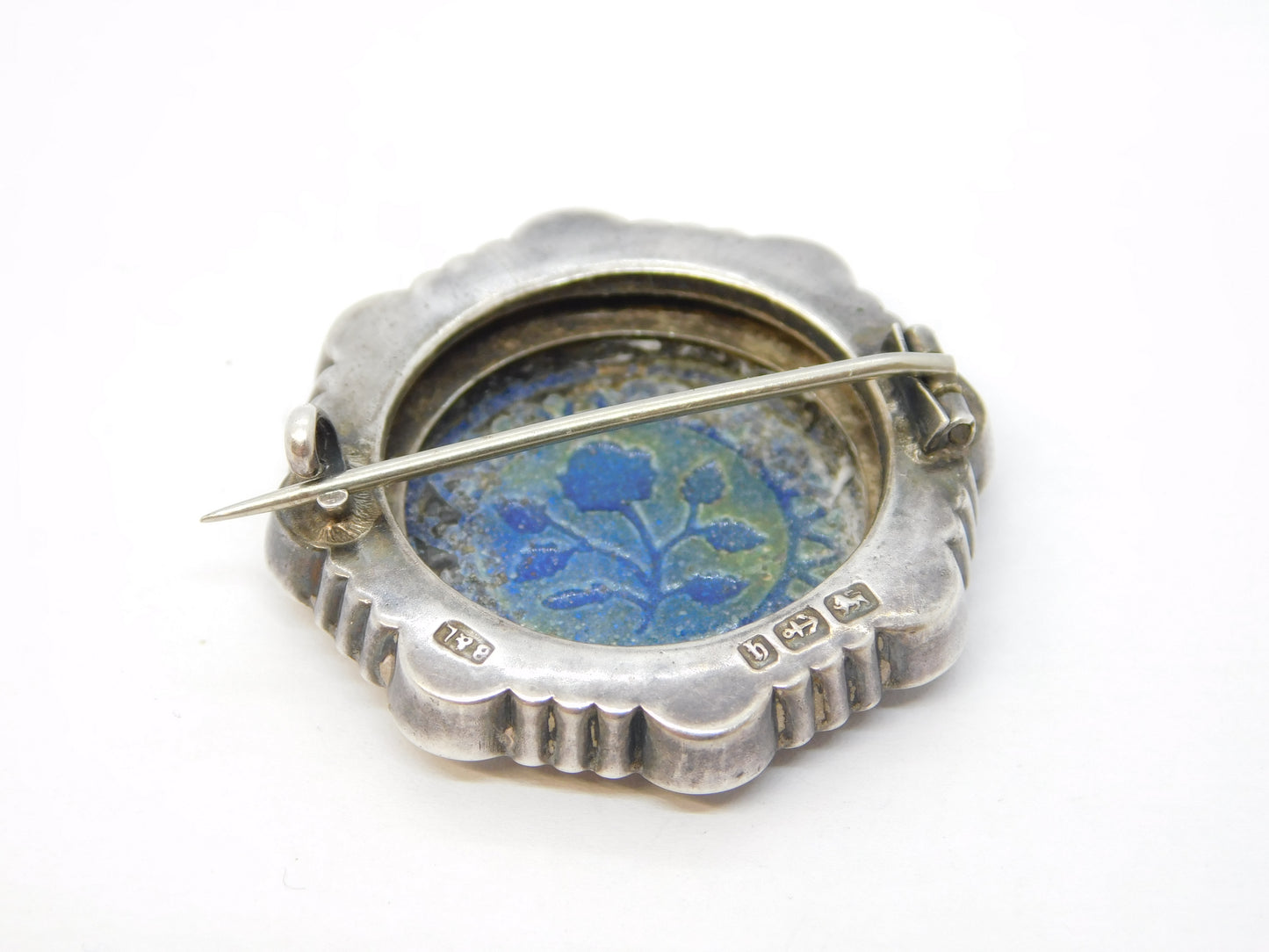 Victorian Sterling Silver & Blue-White Enamel Sweetheart Brooch Antique 1891 Birmingham
