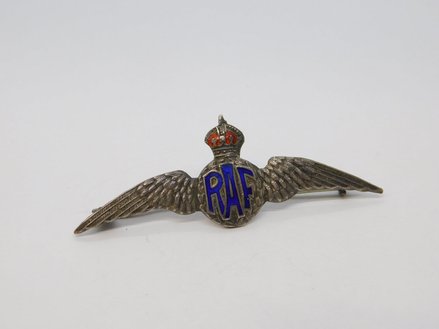 WWII Sterling Silver & Enamel RAF Wings Sweetheart Brooch Antique c1940 TLM