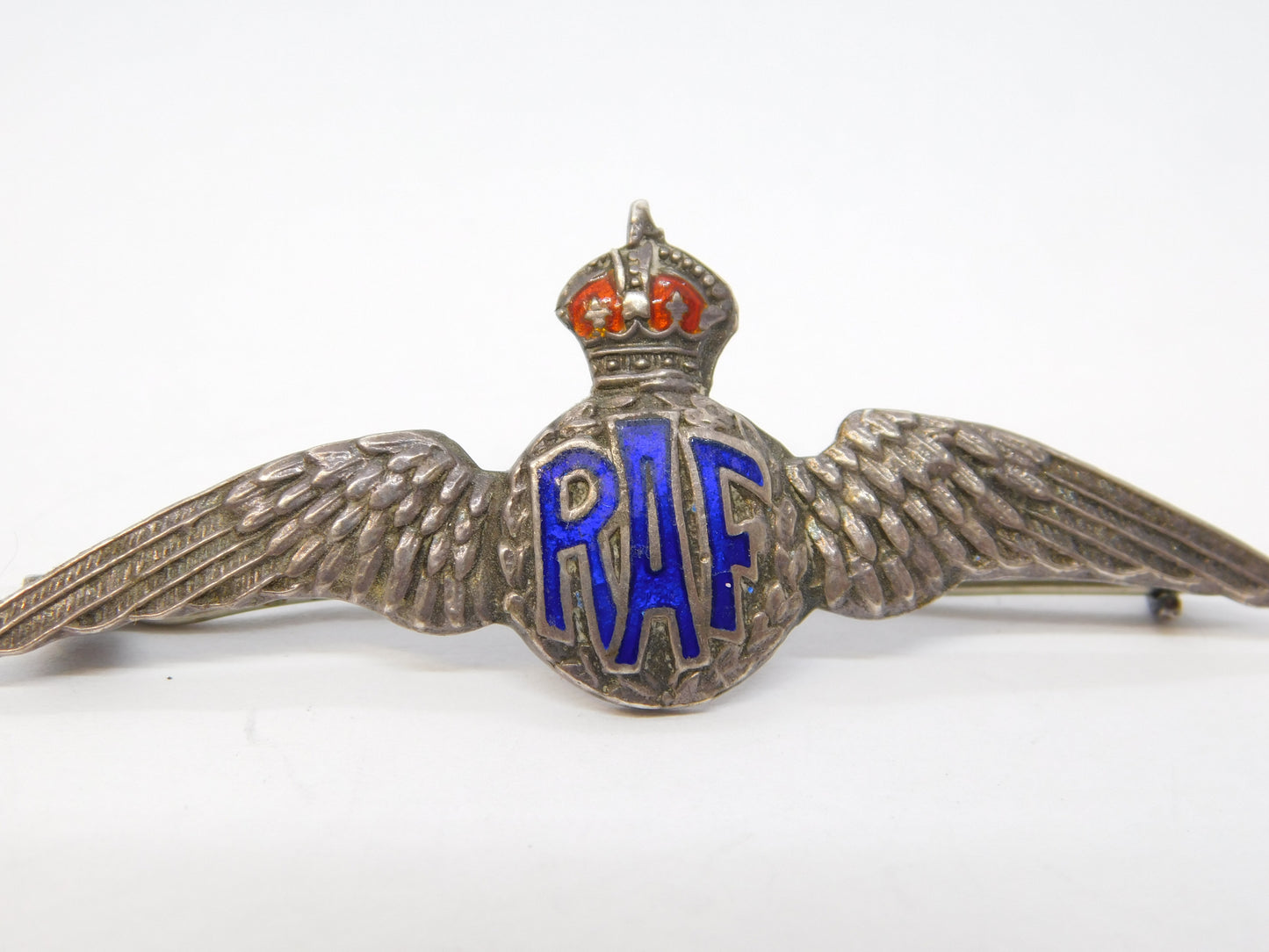 WWII Sterling Silver & Enamel RAF Wings Sweetheart Brooch Antique c1940 TLM