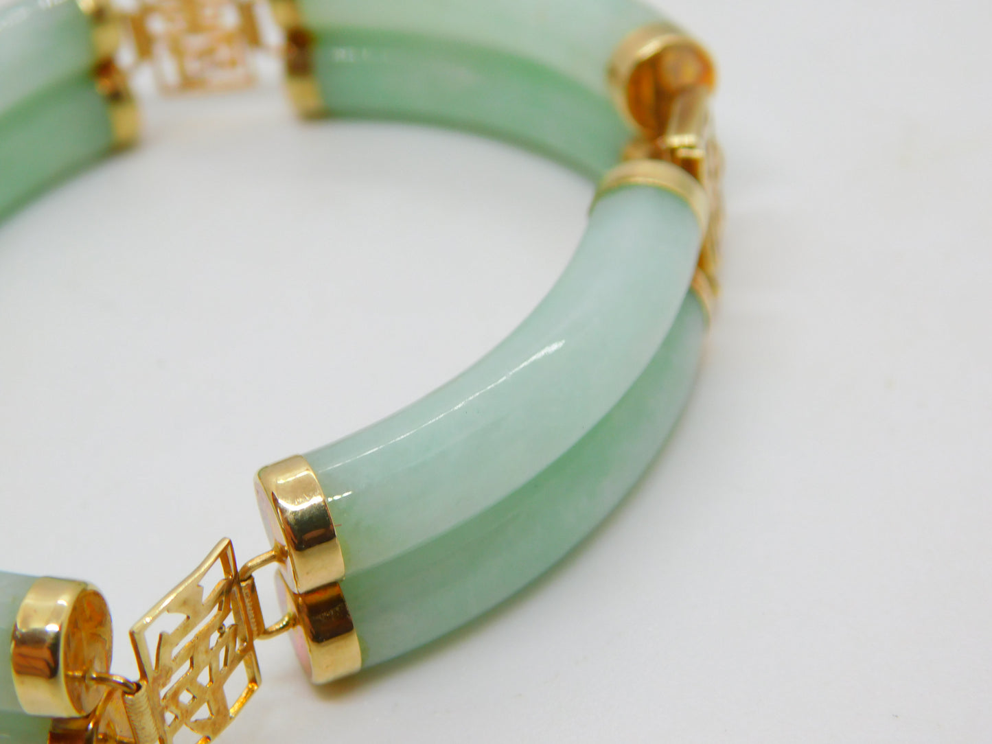14ct Gold & Apple Green Jade Character Panel Bracelet Vintage 2001 Birmingham