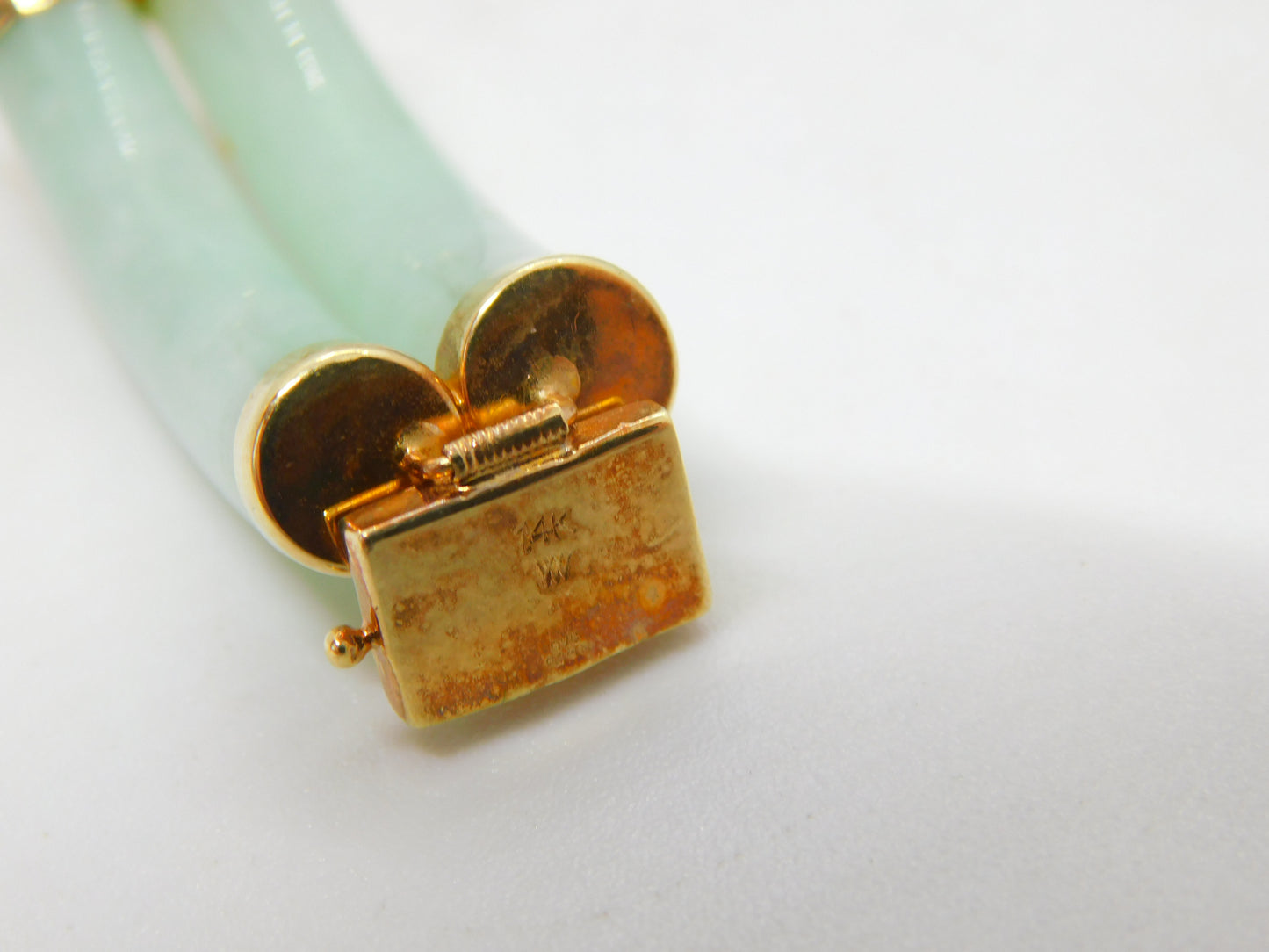 14ct Gold & Apple Green Jade Character Panel Bracelet Vintage 2001 Birmingham