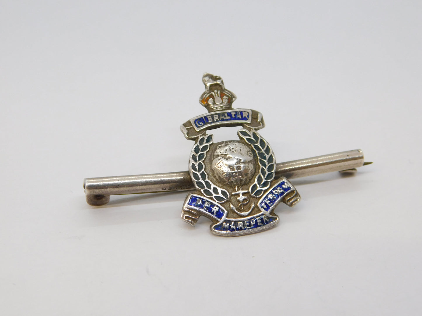 WWII Sterling Silver Gibraltar Royal Marines Sweetheart Brooch Antique c1940