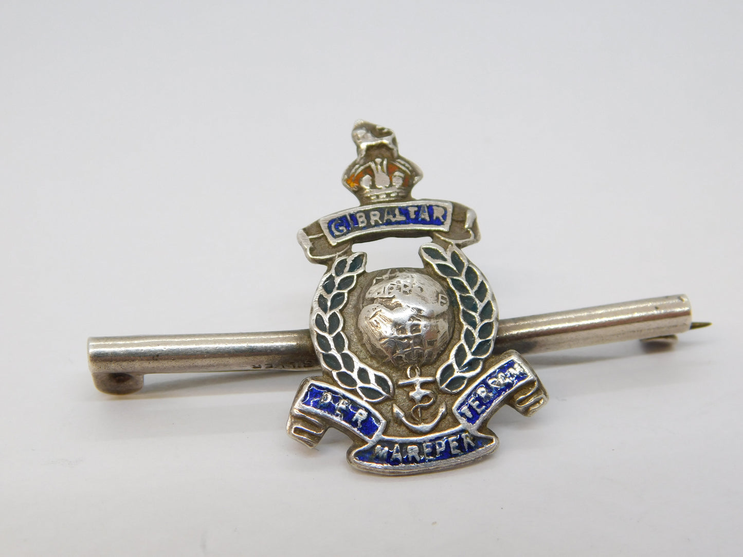 WWII Sterling Silver Gibraltar Royal Marines Sweetheart Brooch Antique c1940