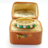 14ct Yellow Gold, Turquoise & Pearl Set Half Eternity Ring Antique c1930 Deco