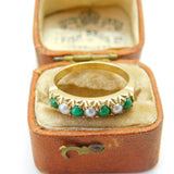 14ct Yellow Gold, Turquoise & Pearl Set Half Eternity Ring Antique c1930 Deco