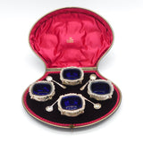 Victorian Boxed Set of Sterling Silver Salt Cellars Antique 1900 London