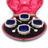 Victorian Boxed Set of Sterling Silver Salt Cellars Antique 1900 London