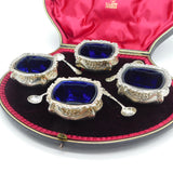 Victorian Boxed Set of Sterling Silver Salt Cellars Antique 1900 London