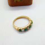 14ct Yellow Gold, Turquoise & Pearl Set Half Eternity Ring Antique c1930 Deco