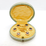 Victorian Boxed Rolled Gold Cat's Eye Set Button Stud Set Antique c1880
