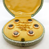 Victorian Boxed Rolled Gold Cat's Eye Set Button Stud Set Antique c1880
