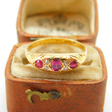 18ct Yellow Gold, Ruby & Diamond Victorian Style Boat Ring c1920 Antique