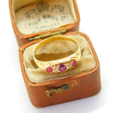 18ct Yellow Gold, Ruby & Diamond Victorian Style Boat Ring c1920 Antique